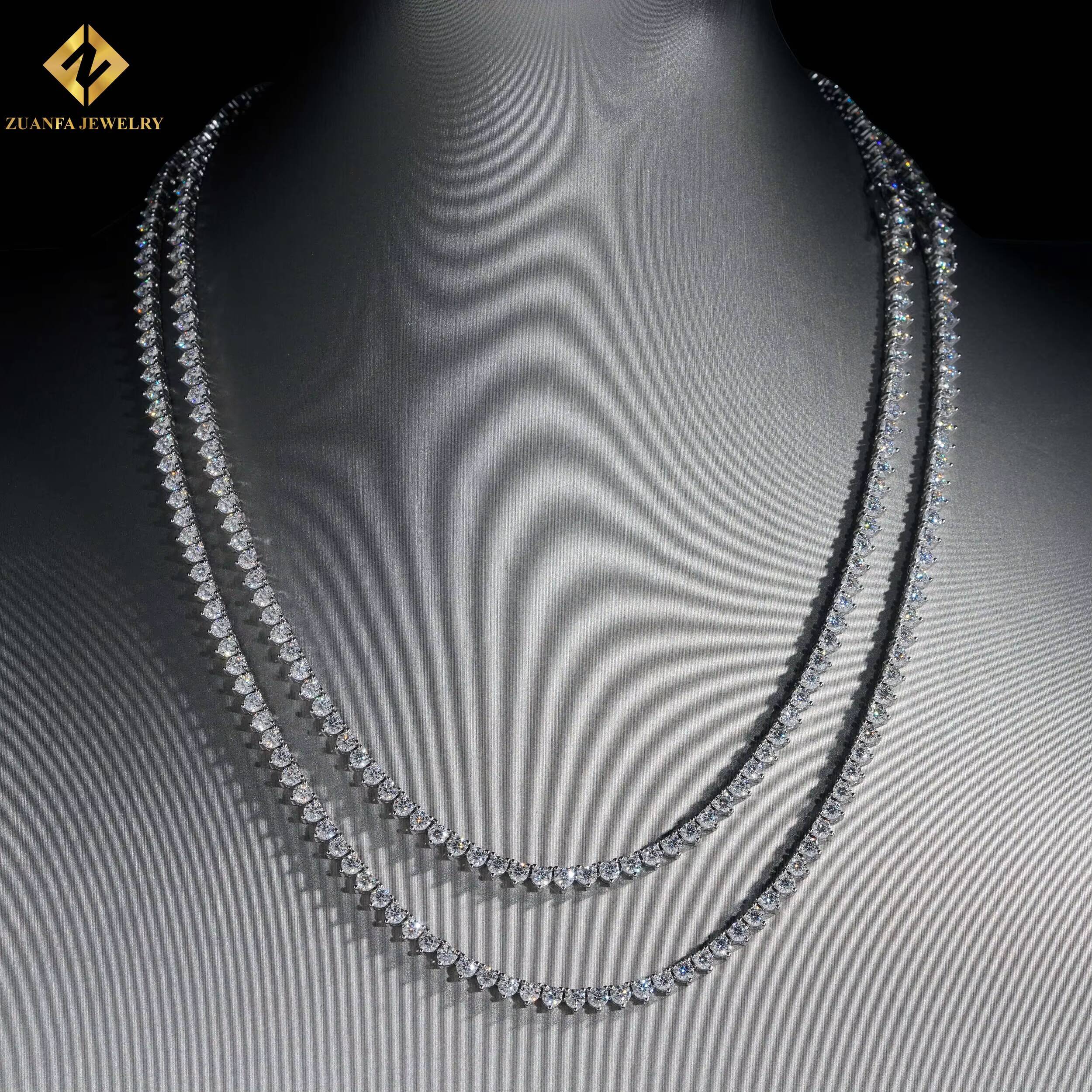 925 Silver Rhodium Plated Statement Necklace 3mm Moissanite Diamond 3 Prongs Unisex Hip Hop Tennis Chain - view 6