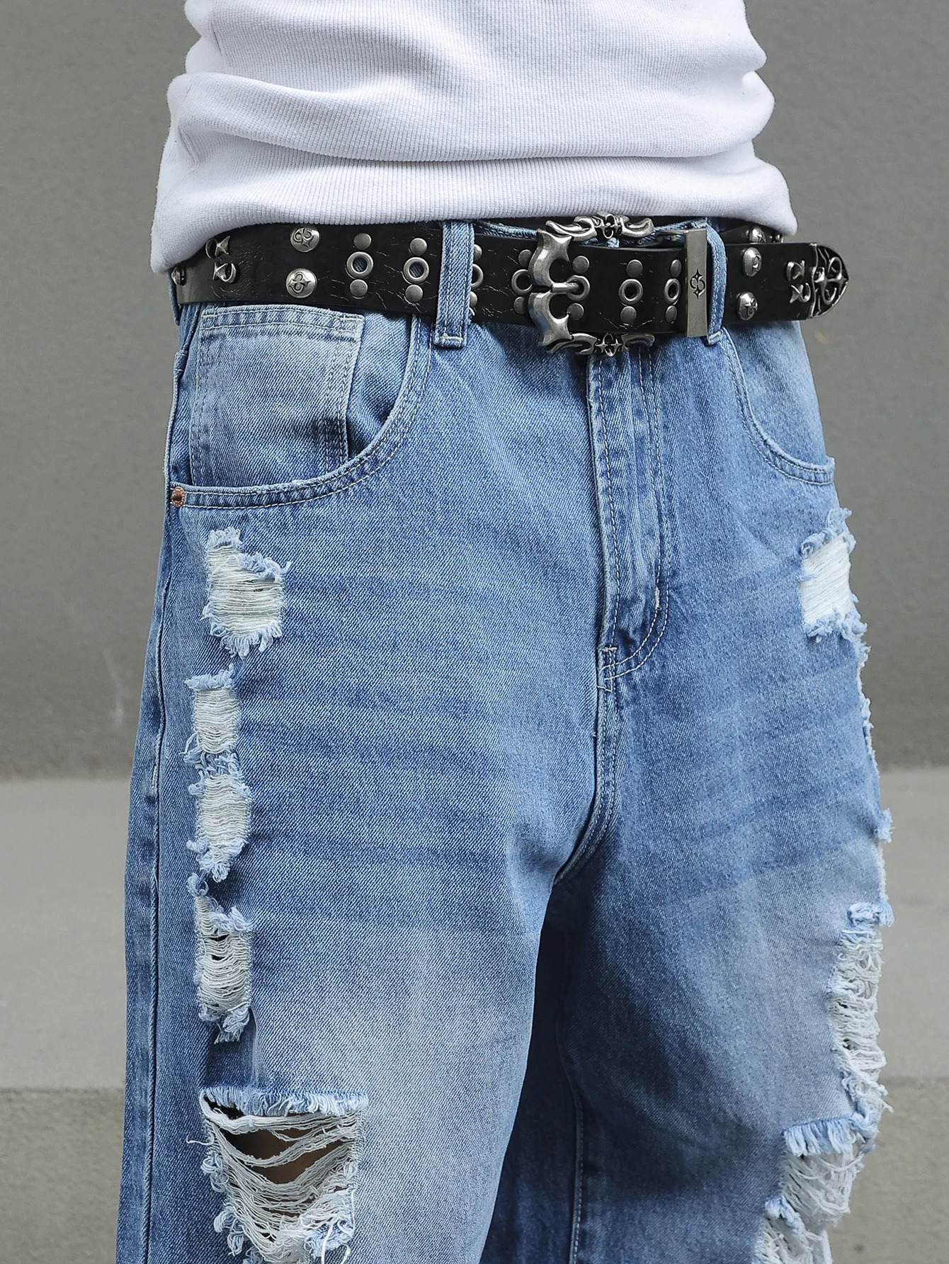 Mens Ripped Baggy Jeans Loose Fit Distressed Denim Pants Light Wash Y2K Streetwear Wide Leg Style 260615 - view 5