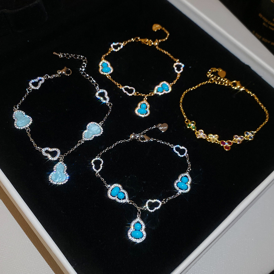New Chinese-style dopamine-colored zircon gourd flower bracelet for women, niche light luxury high-end vintage jewelry - view 9
