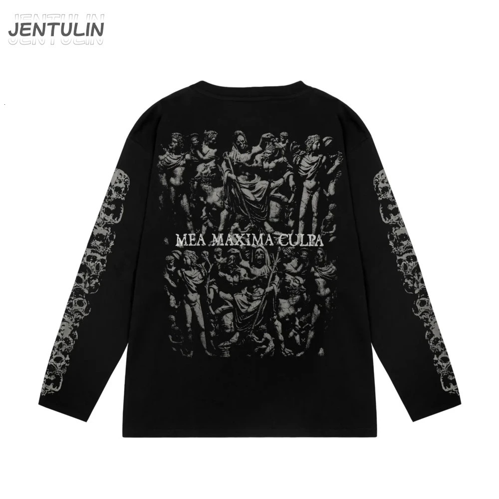 Oversized Mens Clothing Streetwear Mea Maxima Culpa Print Autumn Hip Hop Korean Long Sleeve Y2k Tops Cotton Graphic Tshirt Goth 260618 - view 3