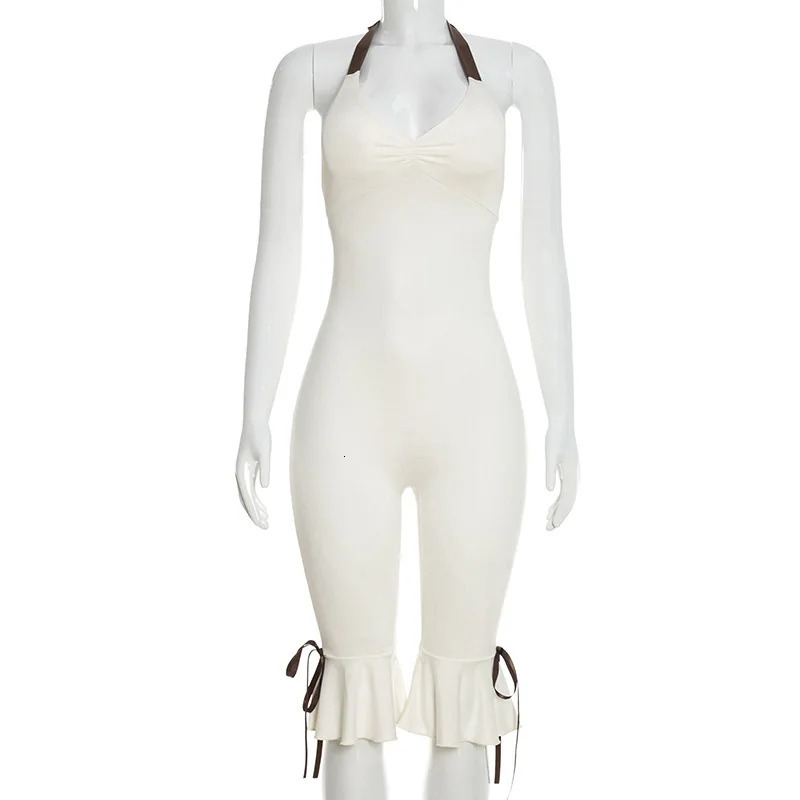 Summer Lace Up Halter Bow Y2K Jumpsuit Women Sexy V Neck Backless Bandage Skinny Party Club Rompers Beach Holiday Overall Outfit 260625 - view 5