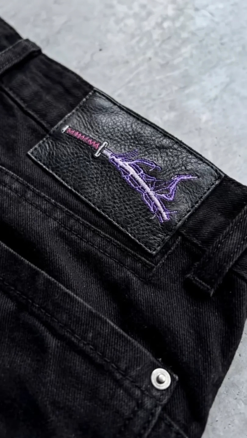Men Y2K Anime Character Embroidered Jeans Streetwear Cargo Denim Pants Straight Leg High Waist Loose Rock Punk Unisex Jeans 260615 - view 6
