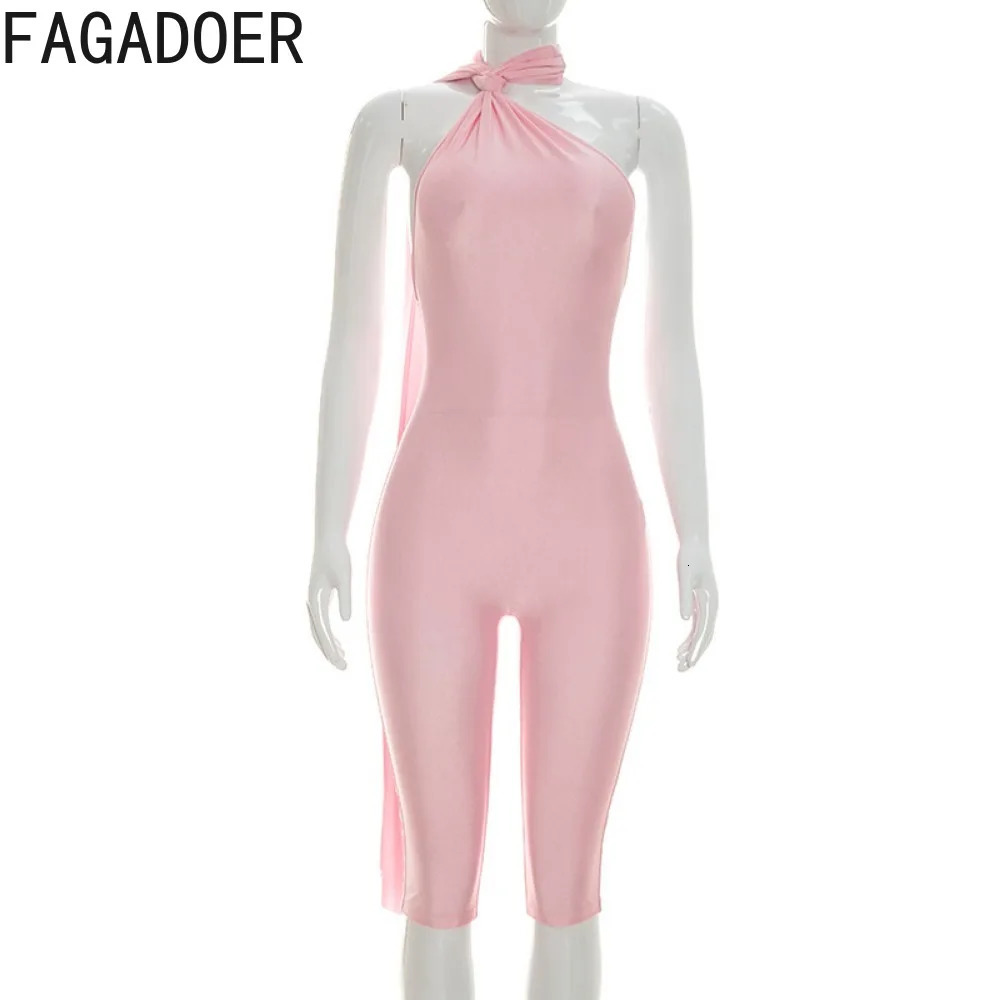 FAGADOER Sexy Halter Bandage Backless Jumpsuits Women Hip Ruched Skinny Rompers Overalls Party Slim Nightclub Playsuits 260625 - view 6