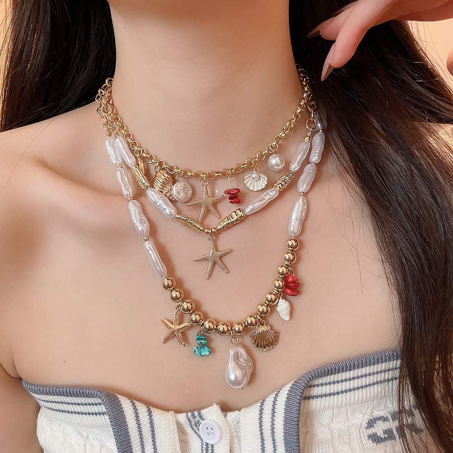 European American cross-border seaside vacation style starfish shell pendant necklace, unique exaggerated collarbone chain, fashionable and versatile - view 8