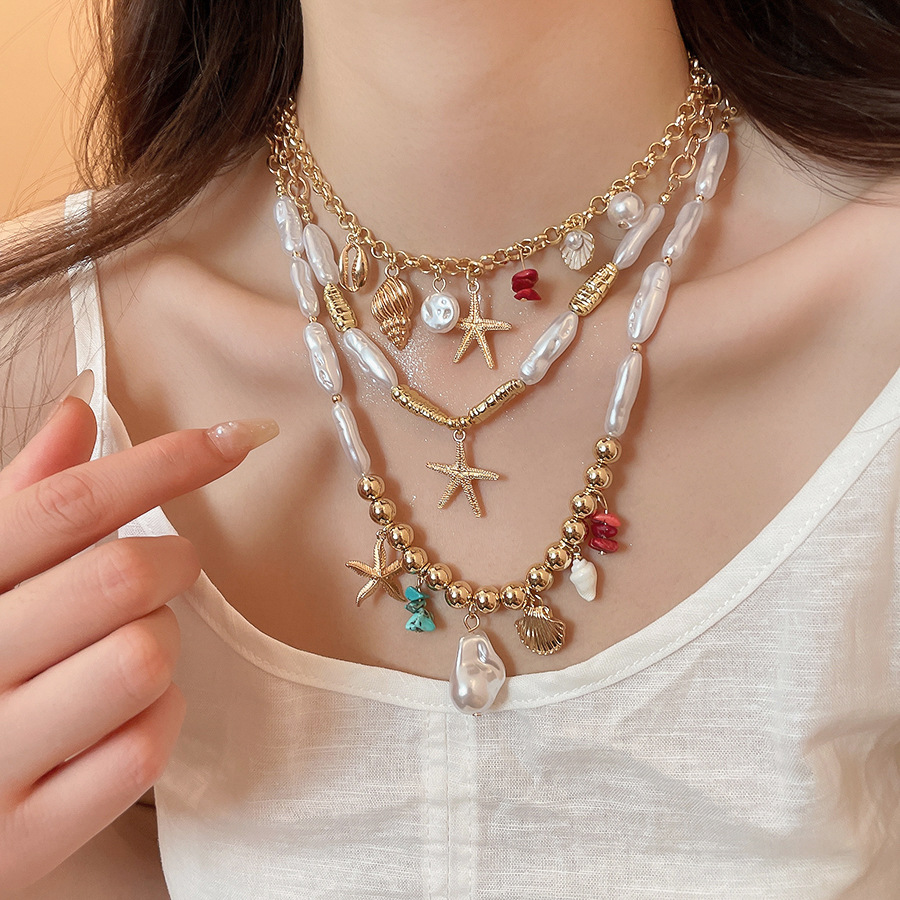 European American cross-border seaside vacation style starfish shell pendant necklace, unique exaggerated collarbone chain, fashionable and versatile - view 7