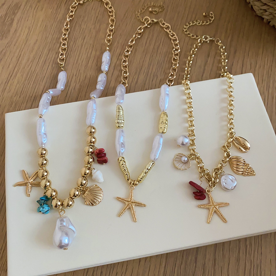European American cross-border seaside vacation style starfish shell pendant necklace, unique exaggerated collarbone chain, fashionable and versatile - view 4