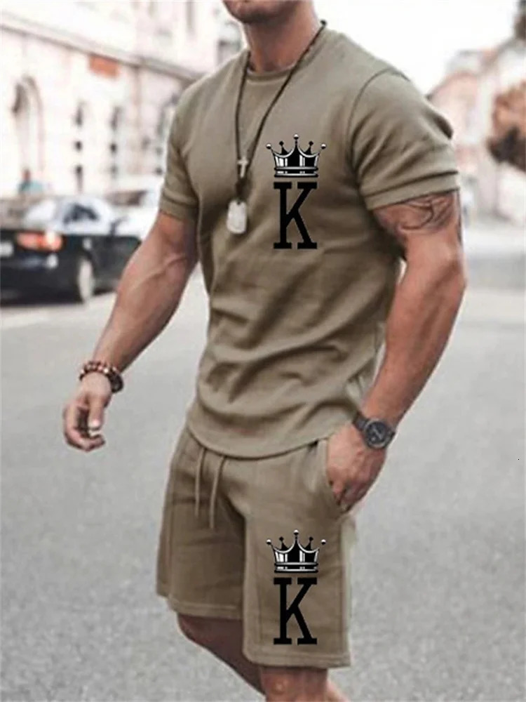 Summer Mens Casual Suit Oversized Two-Piece Simple Casual Streetwear King Print Beach Suit Mens T-Shirt Shorts Sportswear 260618 - view 3