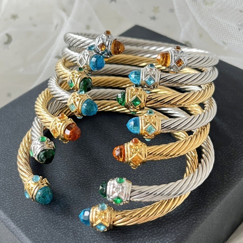 Classic Multi-color Zircon Bracelet Twisted Thread Open Bracelet Micro-set Zircon Jewelry Bracelet