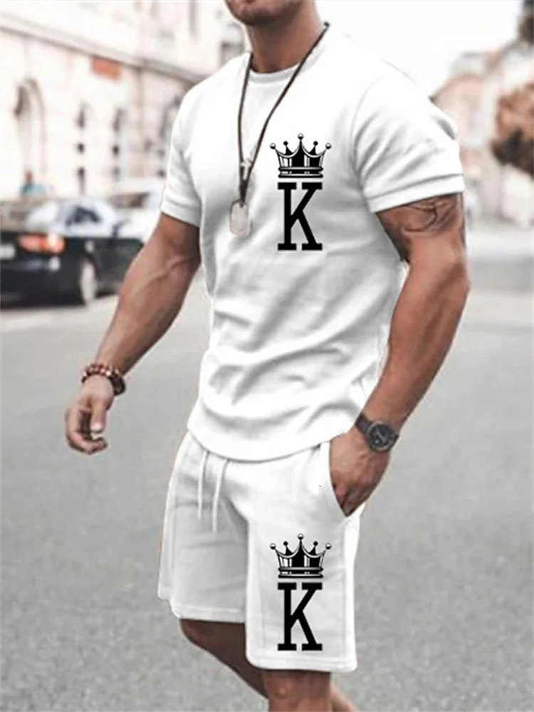 Summer Mens Casual Suit Oversized Two-Piece Simple Casual Streetwear King Print Beach Suit Mens T-Shirt Shorts Sportswear 260618 - view 1