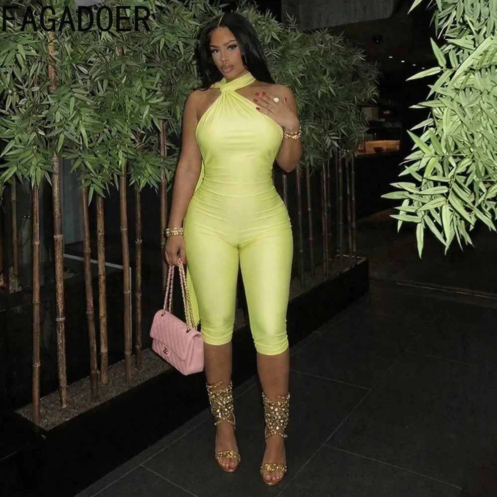 FAGADOER Sexy Halter Bandage Backless Jumpsuits Women Hip Ruched Skinny Rompers Overalls Party Slim Nightclub Playsuits 260625 - view 3