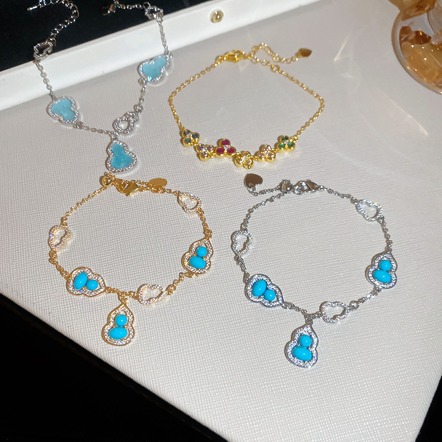 New Chinese-style dopamine-colored zircon gourd flower bracelet for women, niche light luxury high-end vintage jewelry - view 4