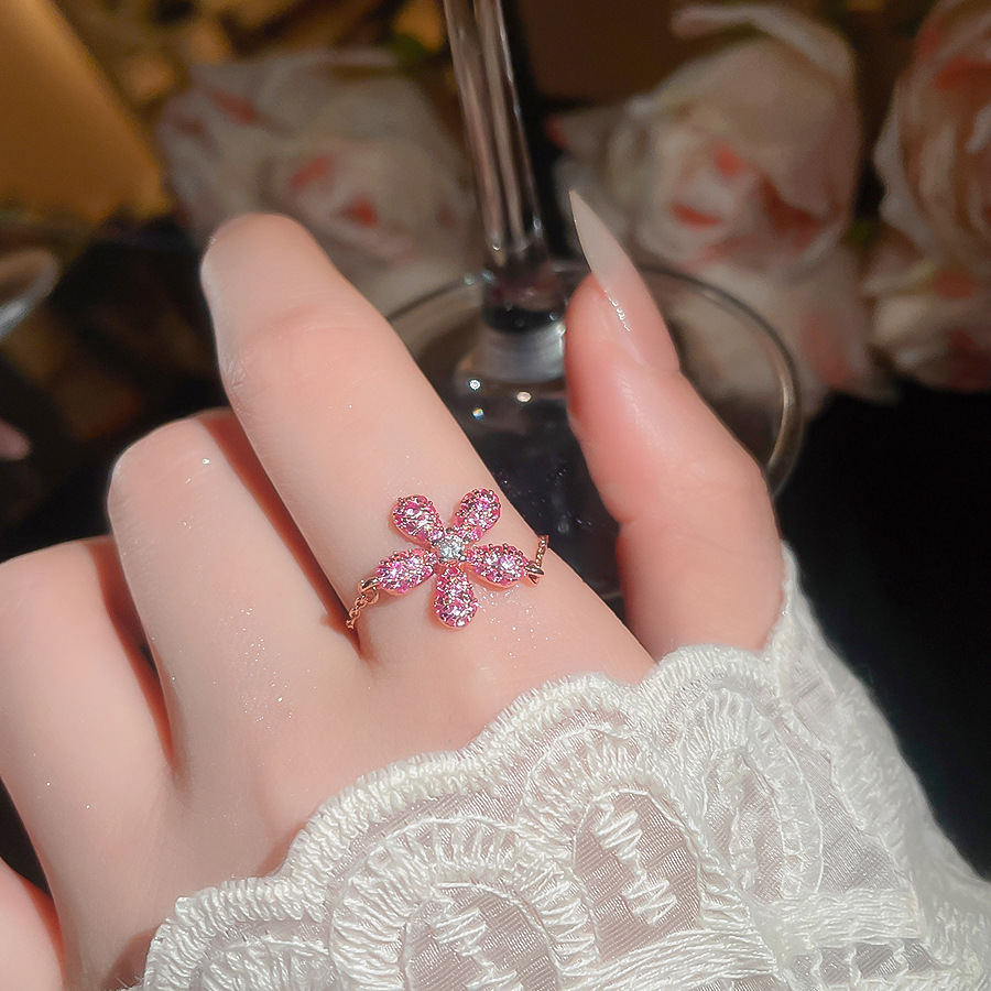 Zircon Flower Ring, Unique Design, Versatile Personality Jewelry, light luxury high-end jewelry for women - view 6