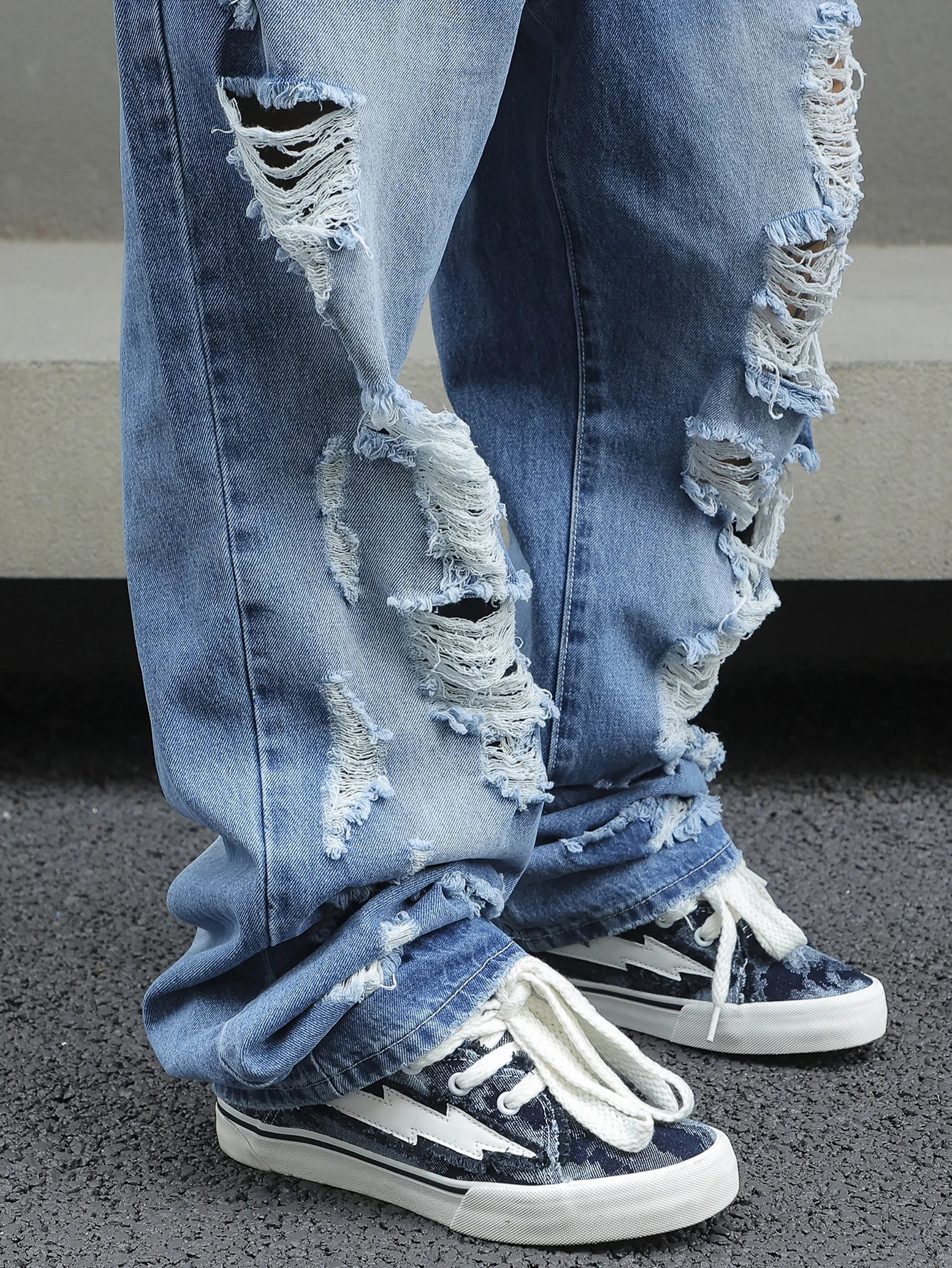 Mens Ripped Baggy Jeans Loose Fit Distressed Denim Pants Light Wash Y2K Streetwear Wide Leg Style 260615 - view 6