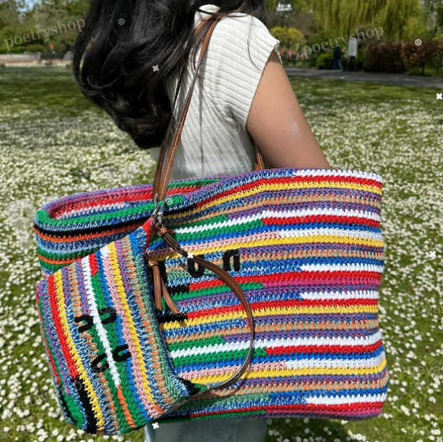 Totes Designer Rainbow Crochet Crossbody Weave Hobo School Shoulder Beach Travel Handbag luxury Knitting laptop bag big capacity vacation Picnic Bag