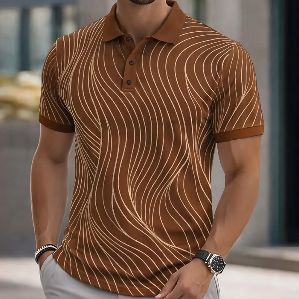 Minimalist Mens Polo Shirt 3D Wavy Line Graphic Short Sleeve Sports Tops Summer Slim Fit Casual Male Polo Clothing 2026 260615 - view 5