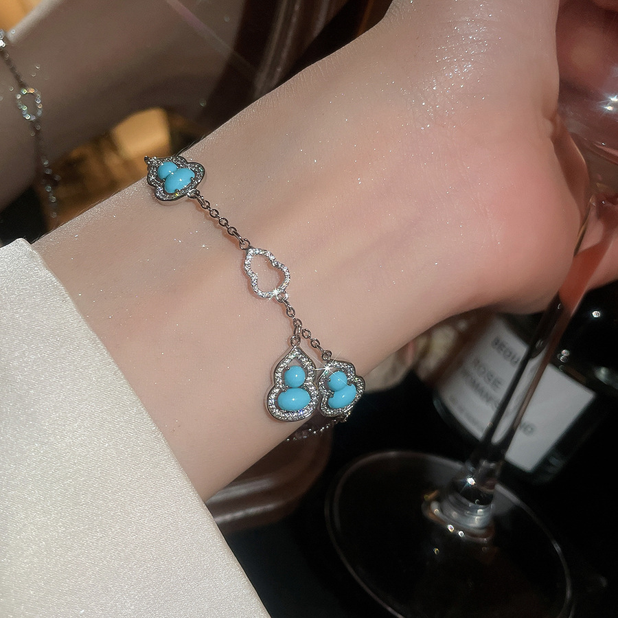 New Chinese-style dopamine-colored zircon gourd flower bracelet for women, niche light luxury high-end vintage jewelry - view 7