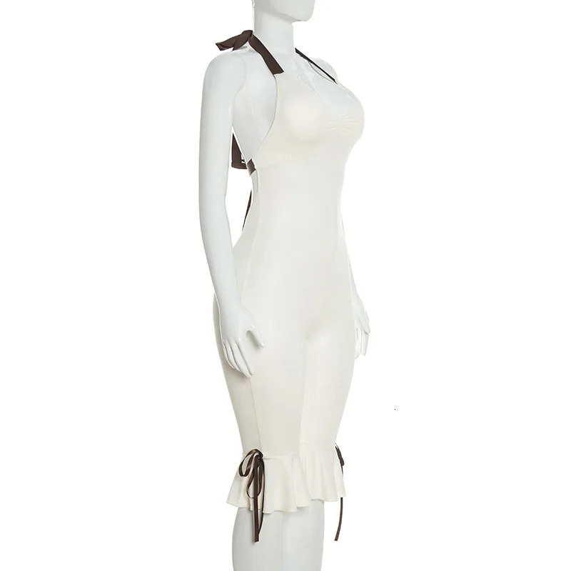 Summer Lace Up Halter Bow Y2K Jumpsuit Women Sexy V Neck Backless Bandage Skinny Party Club Rompers Beach Holiday Overall Outfit 260625 - view 6