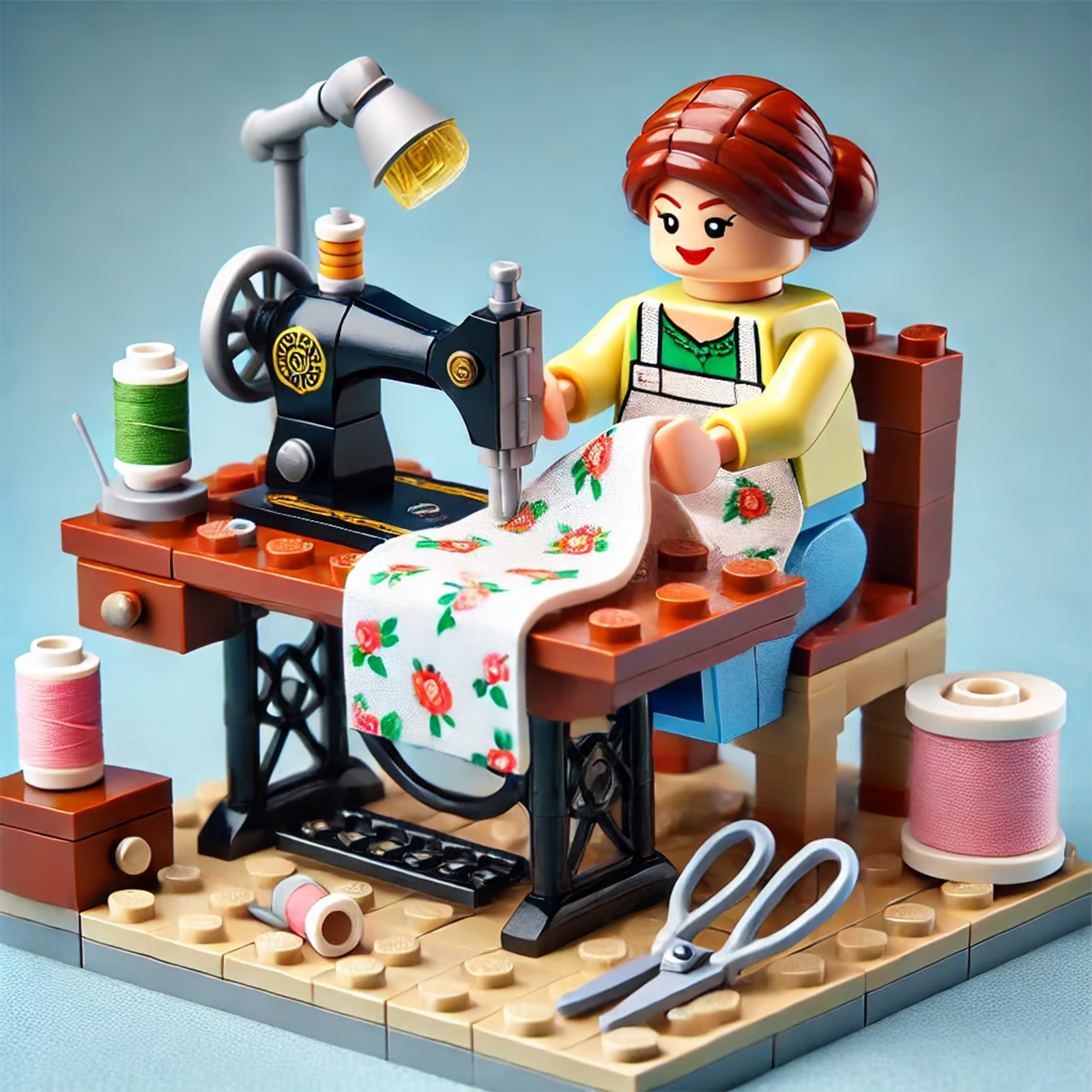 Vintage Sewing Machine Building Blocks Scene Assembly Ornament Puzzle Toy