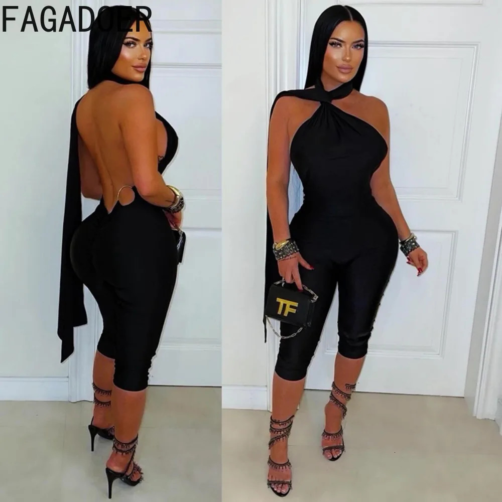 FAGADOER Sexy Halter Bandage Backless Jumpsuits Women Hip Ruched Skinny Rompers Overalls Party Slim Nightclub Playsuits 260625 - view 5