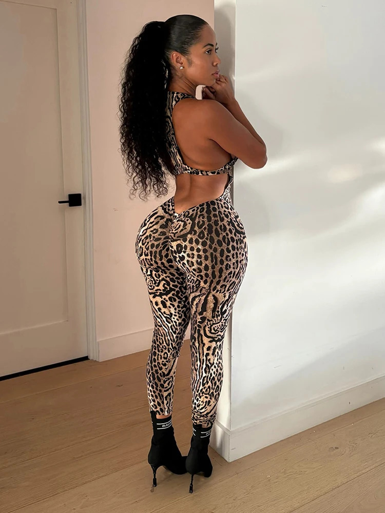 Weird Puss Leopard Print Jumpsuit Women Coquette Summer Trend Midnight Club Activity Sleeveless Fitness Stretch Workout Overalls 260625 - view 5