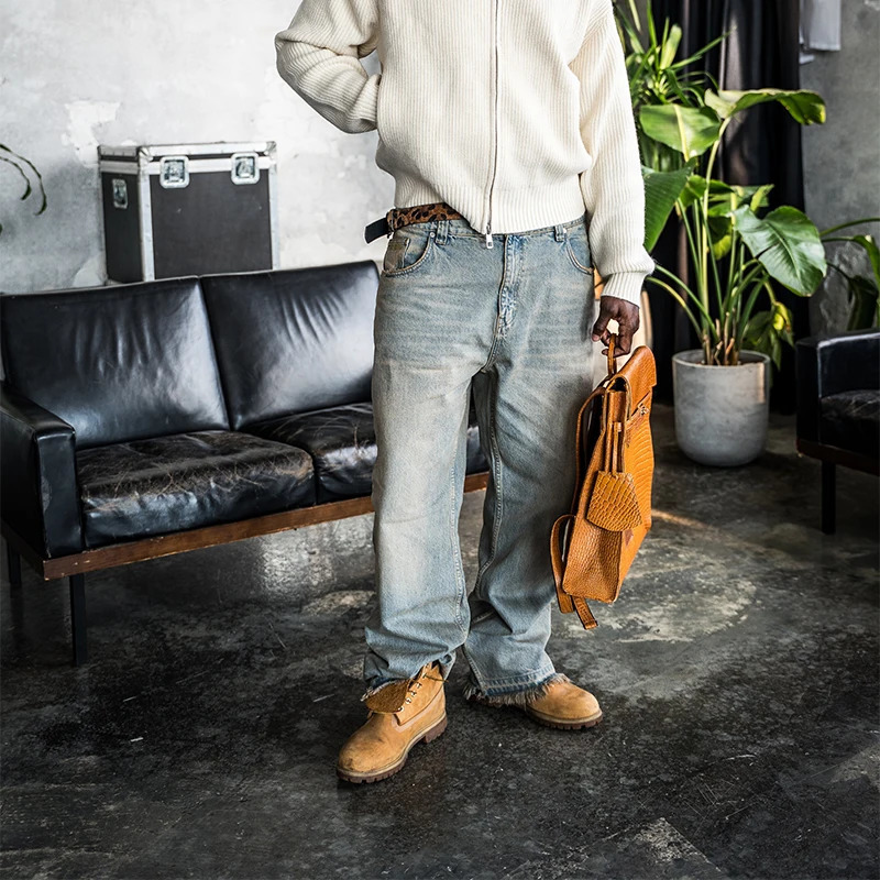 Street fashion casual ins style straight tube washing old retro worn jeans unisex 2026 spring American high street 260615 - view 4
