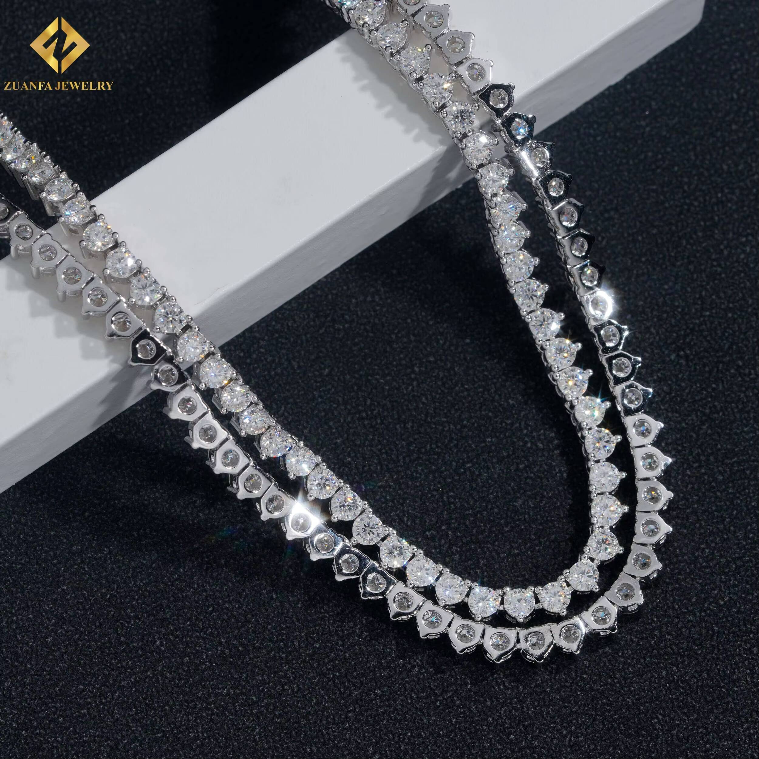 925 Silver Rhodium Plated Statement Necklace 3mm Moissanite Diamond 3 Prongs Unisex Hip Hop Tennis Chain - view 4