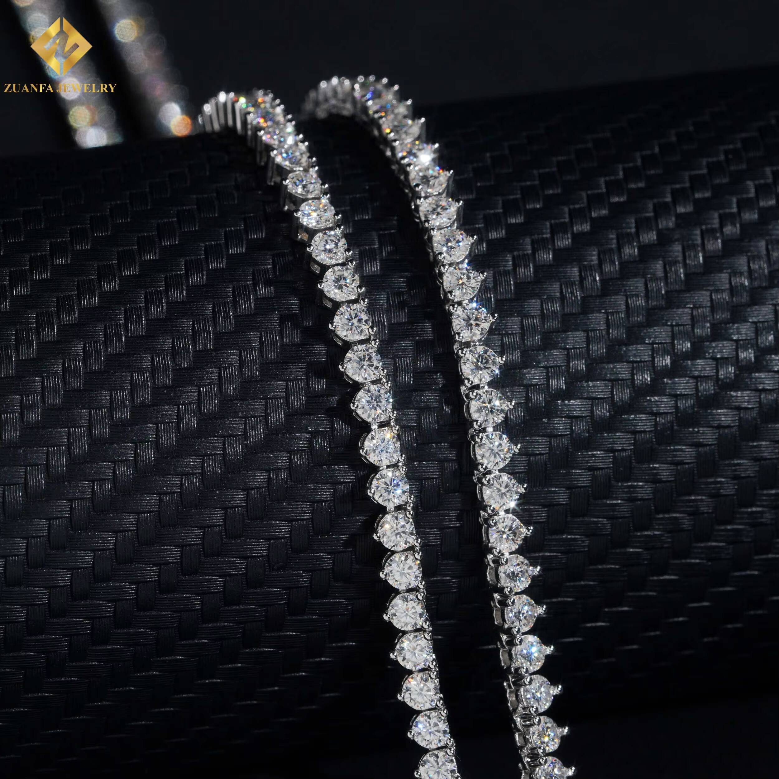 925 Silver Rhodium Plated Statement Necklace 3mm Moissanite Diamond 3 Prongs Unisex Hip Hop Tennis Chain - view 7