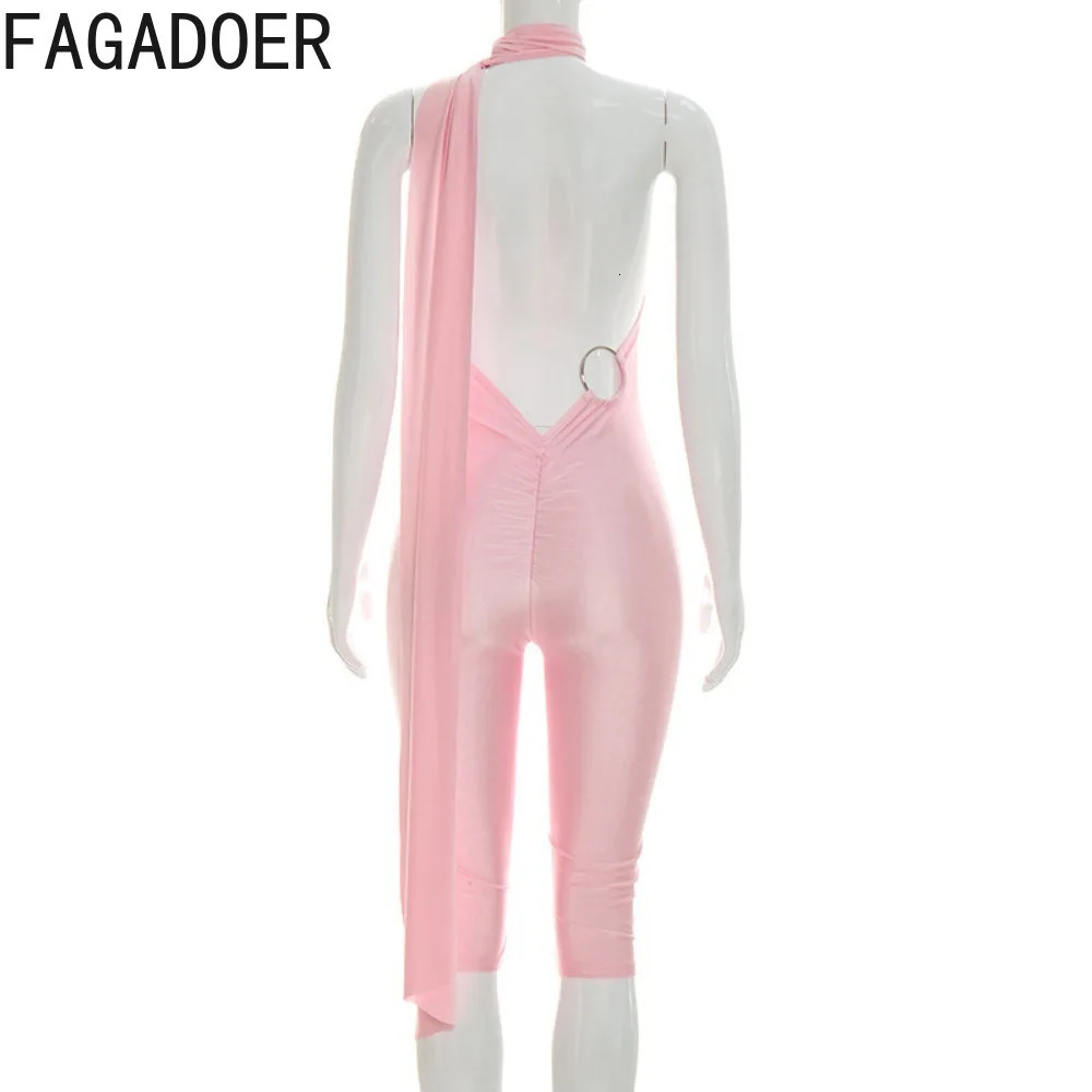 FAGADOER Sexy Halter Bandage Backless Jumpsuits Women Hip Ruched Skinny Rompers Overalls Party Slim Nightclub Playsuits 260625 - view 7