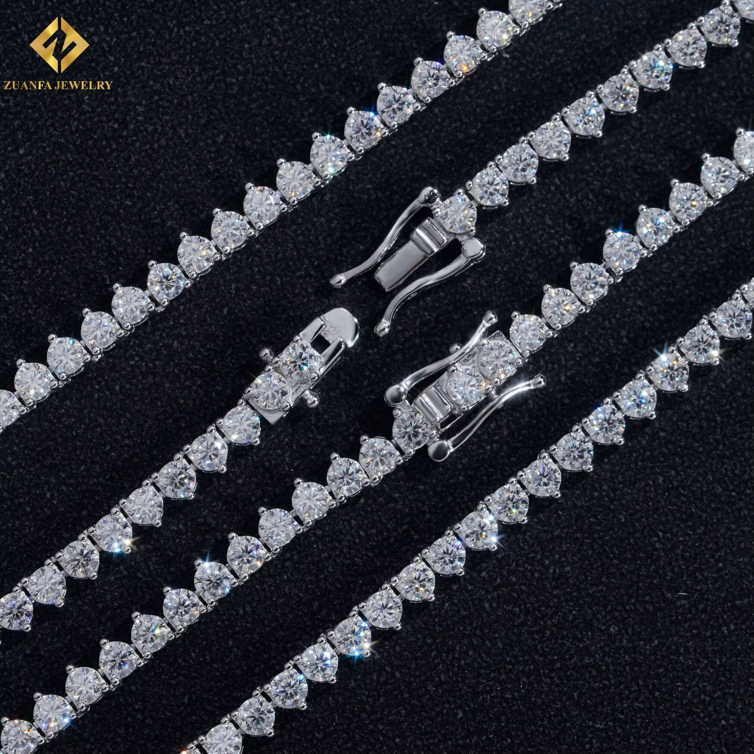 925 Silver Rhodium Plated Statement Necklace 3mm Moissanite Diamond 3 Prongs Unisex Hip Hop Tennis Chain - view 5