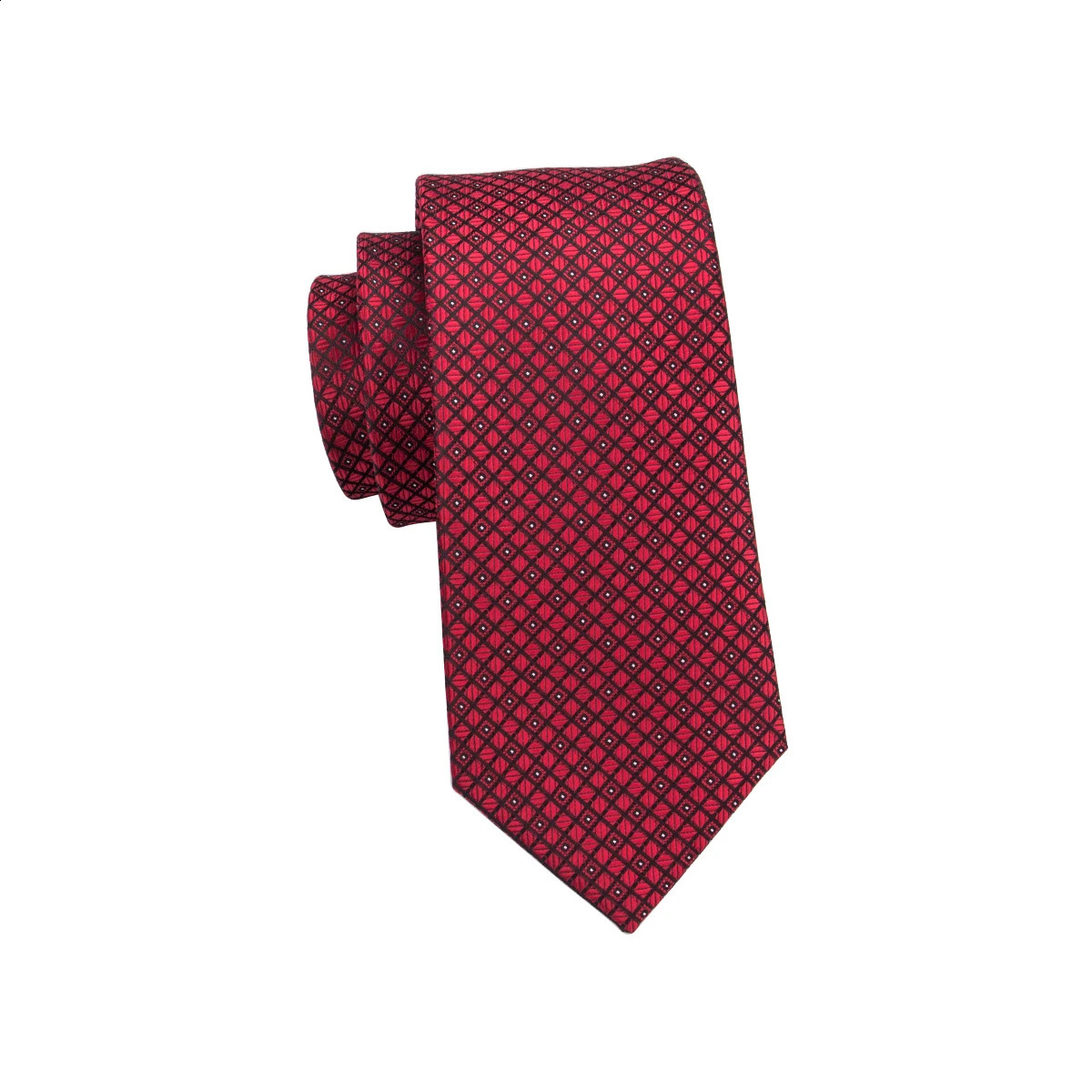 Hi-Tie ner Red Burgundy Plaid Silk Wedding Tie For Men Handky Cufflink Gift Mens Necktie Fashion Business Party Dropshiping 260617 - view 5