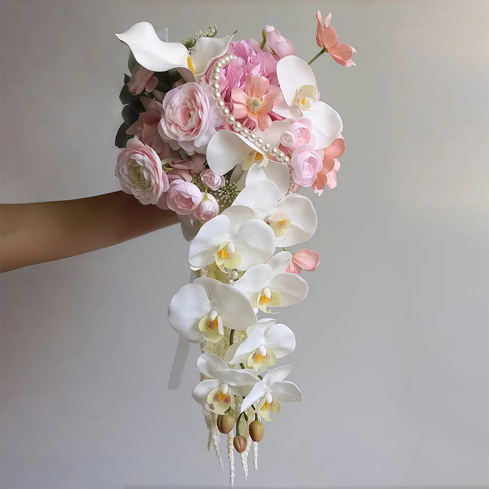 Waterfall Cascading Wedding Bouquet Artificial Flowers Bridal Bridesmaid Bouquet for Wedding Bridal Shower Party Decorations 260615 - view 4