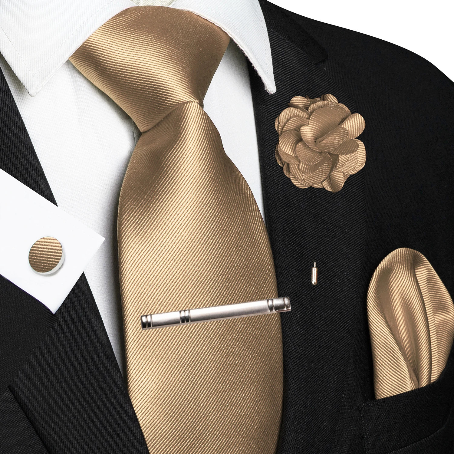 JEMYGINS Blue Solid Wedding Tie For Men Handky Cufflink Brooch Gift Mens Elegant Necktie Fashion Business Party Dropshiping 260617 - view 4