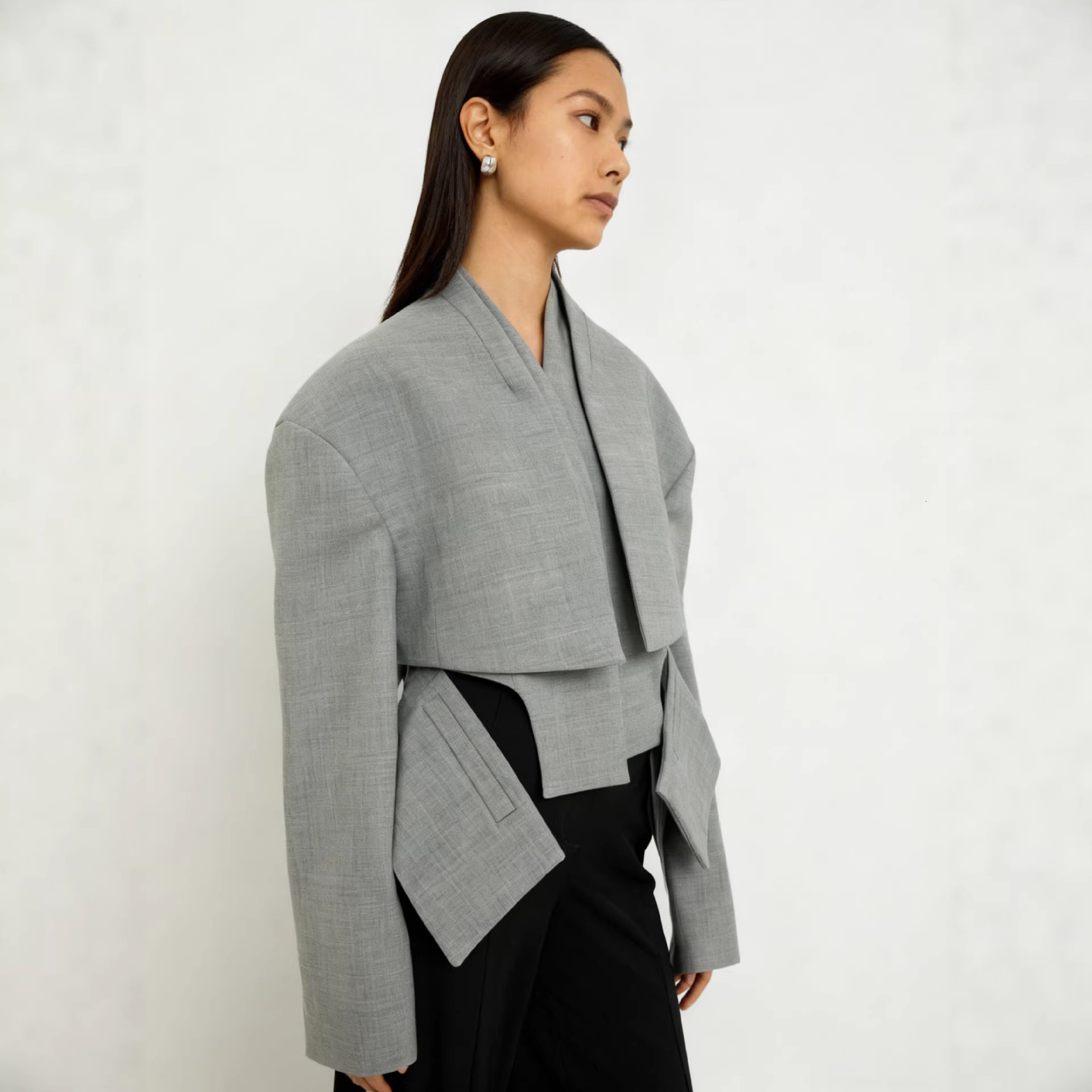 European and American 2026 cross border Amazon casual fashion stylish irregular design high end gray loose short women's jacket