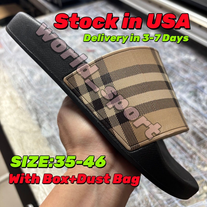 Free Shipping 2026 With Box Check Sliders Vintage Printing Tartan Slipper Sandal Casual Rubber Slide Designer Sliders Summer Outdoors Womens Mens Slides Size 35-46