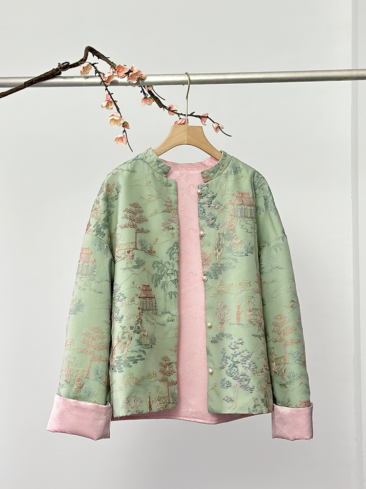 Women's Jackets 2026 Chinese Style Velvet Jacket Women Autumn Winter Green Embroidered Blazer Unique Sequined Artistic Outerwear Fashion