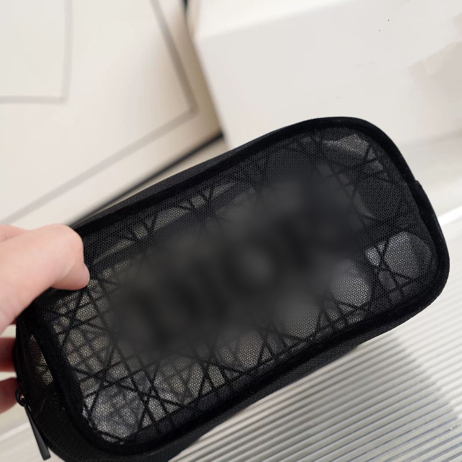 Designer black vine-patterned makeup and toiletry net fabric velvet portable storage bag travel large capacity