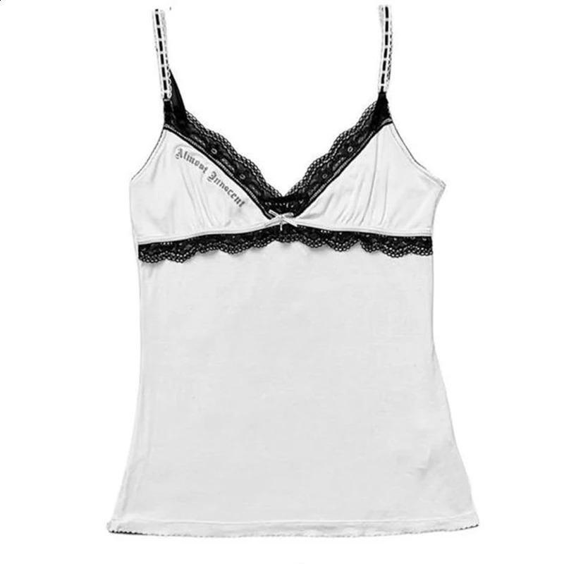 Gothic letter pattern suspenders emo girl lace trim Y2K crop tops casual rock aesthetic street retro grunge punk chic women tops 260616 - view 3