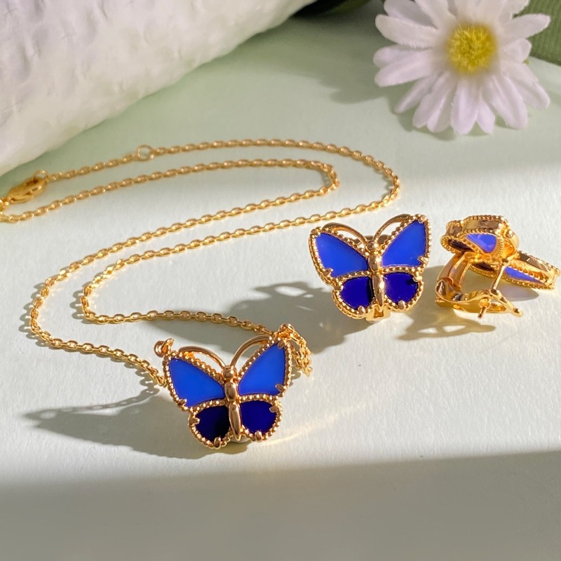 New Jewelry Necklace Bracelet Exquisite Butterfly Bracelet Necklace Floral Fresh Ring Earring Brooch Bracelet Set