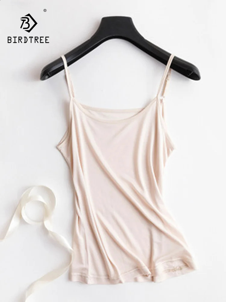 Birdtree Women 23 Silk Blend Camisoles Knit Tanks Suspends Top Shirt Lady Soft Lingerie Underwear Free Wire Summer P37139 y260618 - view 3