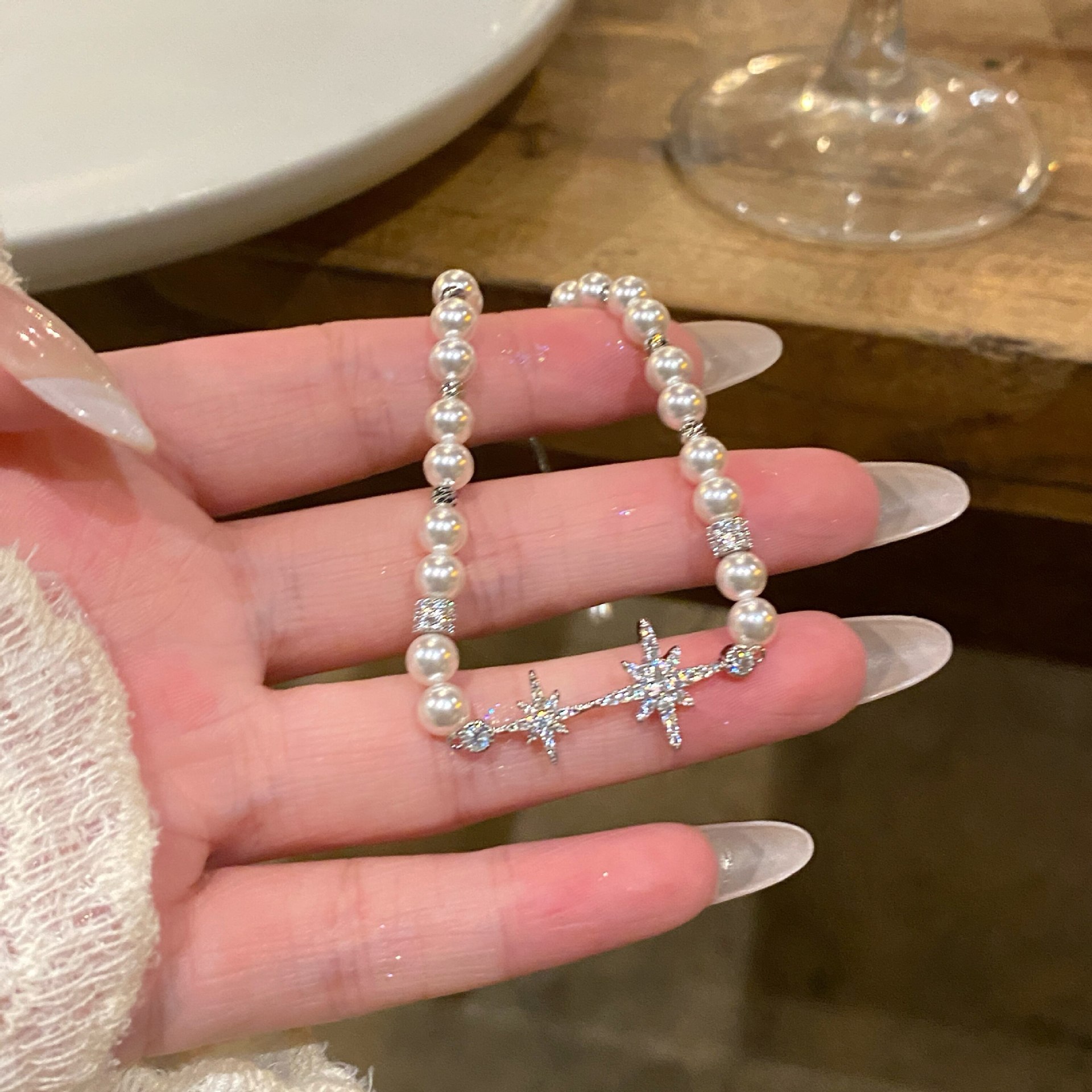 18k real gold plated pearl beaded zircon star bracelet for women, unique design, fashionable and light luxury jewelry - view 6