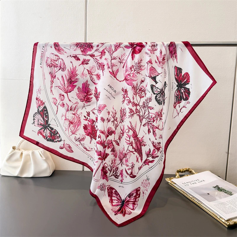 Vintage Butterfly Sketch Square Silk Scarf Soft Satin Bandana for Women Summer Neck Hair Headband Bag Wrist Wrap Beach Vacation 260617 - view 3