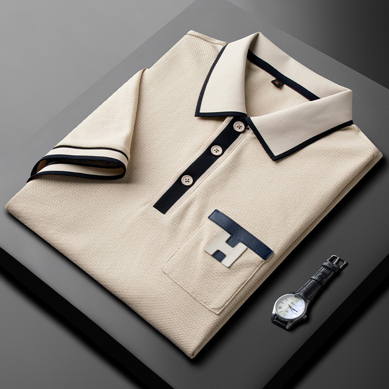 Designer Mens Contrast Splicing Polo Shirt Luxury 2026 Summer Thin Slim Fit Light Business Young Men Brand Premium Casual Short Sleeve Bulk Wholesale  - view 3