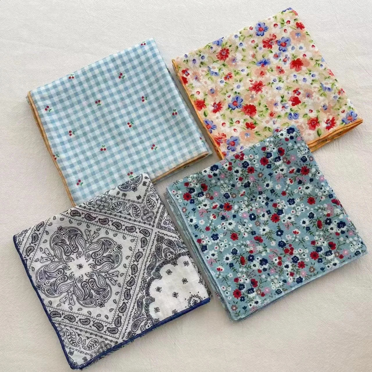 VREOVOR Autumn Floral Cotton Small Square Scarf Female Korean Version Thin Versatile Neck Protection DecorativePure 260617 - view 3