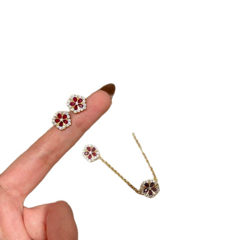 New Chinese-style zircon flower earrings, necklace, bracelet, simple and stylish jewelry set, light luxury niche accessories for women - view 7