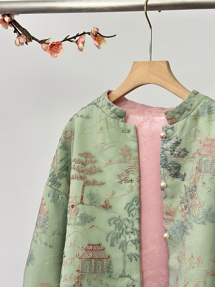 Women's Jackets 2026 Chinese Style Velvet Jacket Women Autumn Winter Green Embroidered Blazer Unique Sequined Artistic Outerwear Fashion