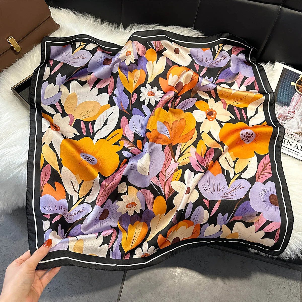 ner Silk Square Scarf Women Satin Shawl Wrap Hijab Female Hair Band Wrist y Headkerchief 7070cm Echarpe Bandana 260617 - view 6