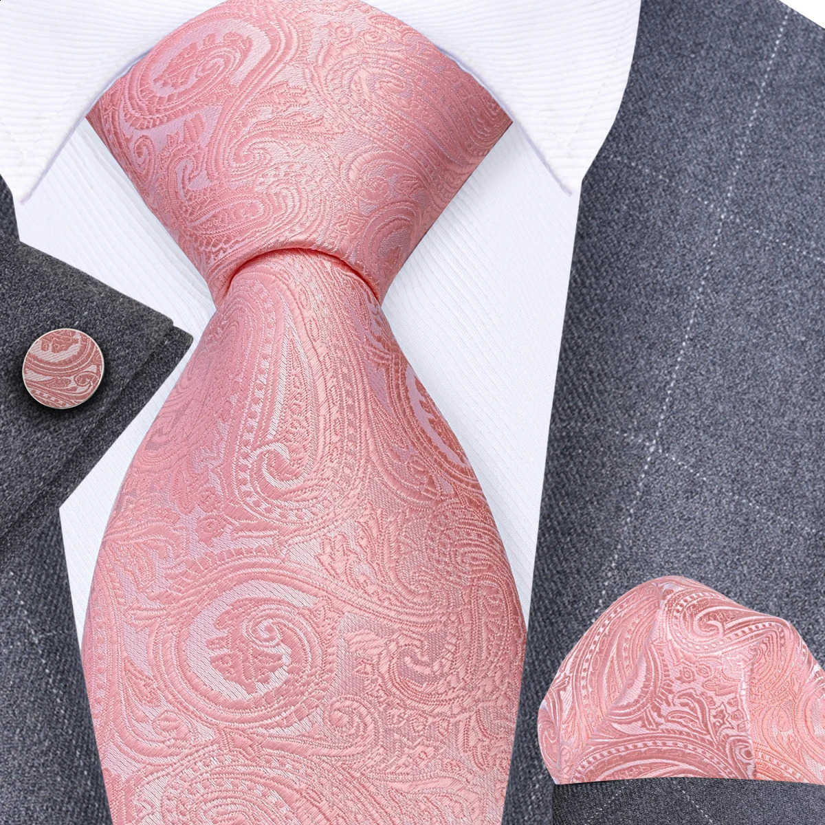 GUSLESON 8cm Blue Black Pink Men Ties Pocket Square Cufflinks Set Paisley Silk Necktie Wedding Business Gift Tie Accessories 260617 - view 7