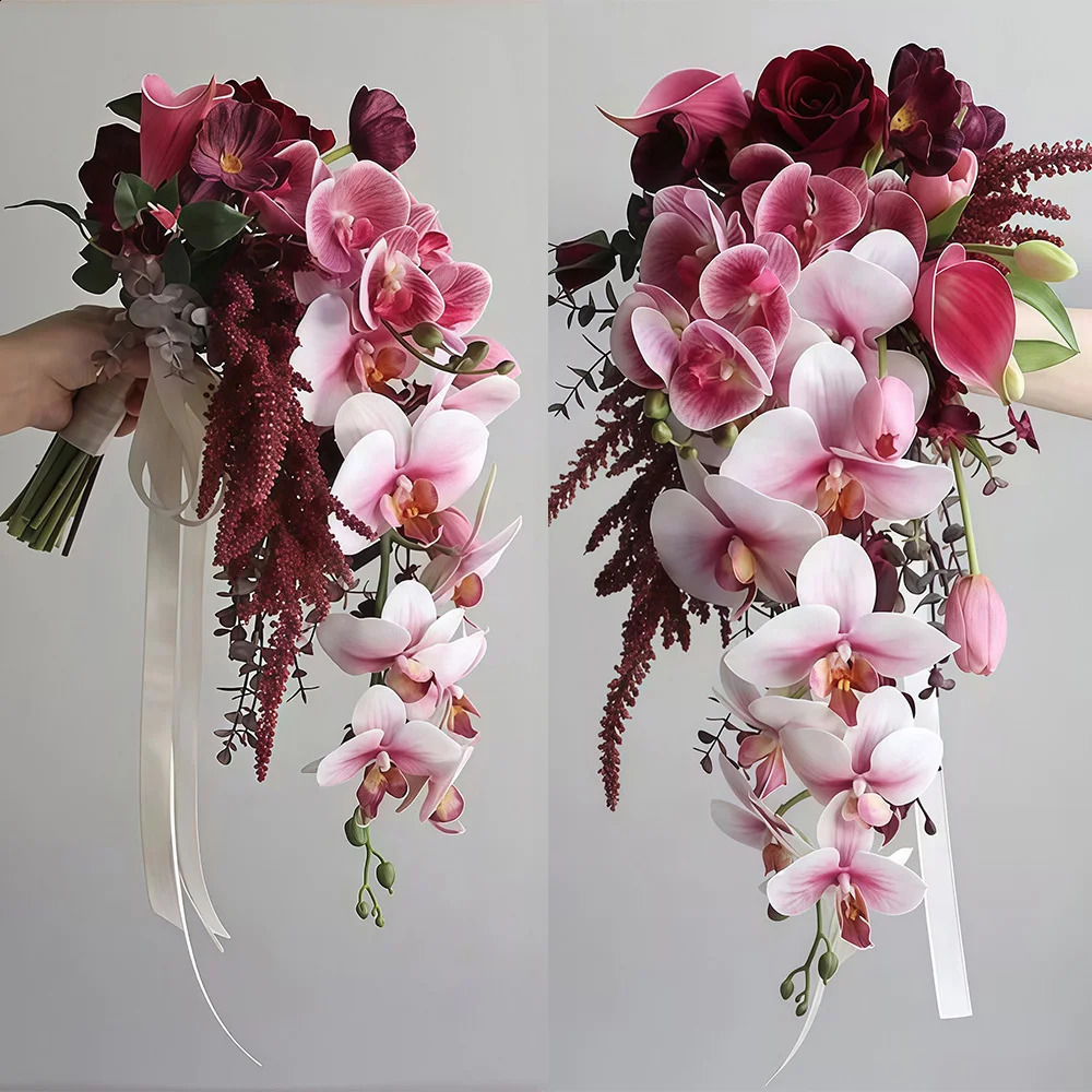 Waterfall Cascading Wedding Bouquet Artificial Flowers Bridal Bridesmaid Bouquet for Wedding Bridal Shower Party Decorations 260615 - view 3