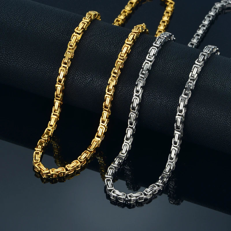 High Quality Byzantine Box Statement Men Gold Silver Color 4MM Stainless Steel Choker Necklace Chain Drop 260618BJ - view 5