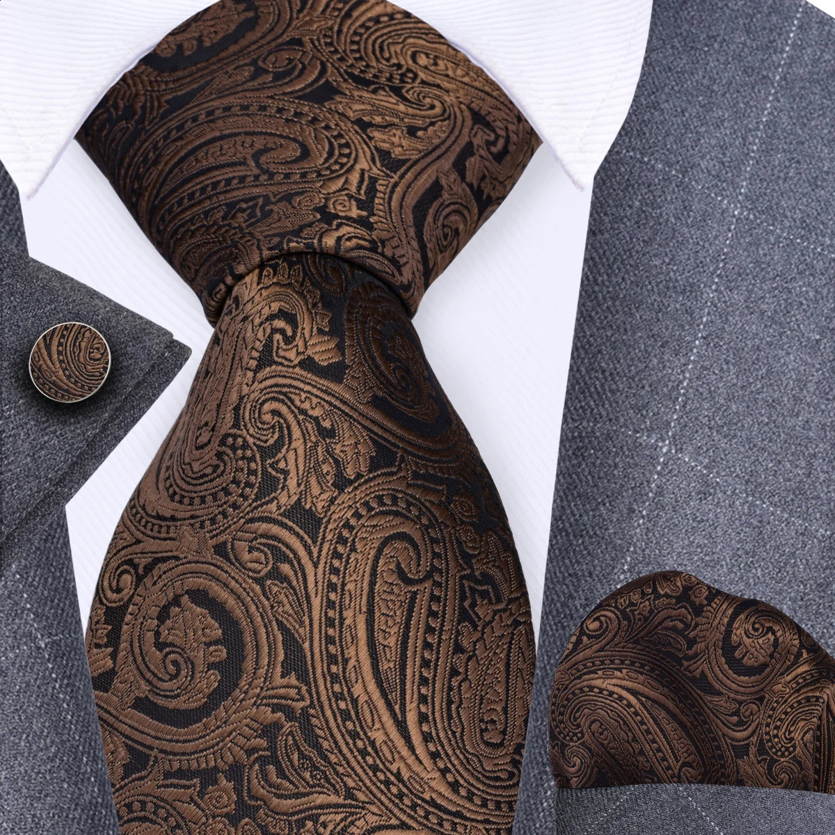 GUSLESON 8cm Blue Black Pink Men Ties Pocket Square Cufflinks Set Paisley Silk Necktie Wedding Business Gift Tie Accessories 260617 - view 4